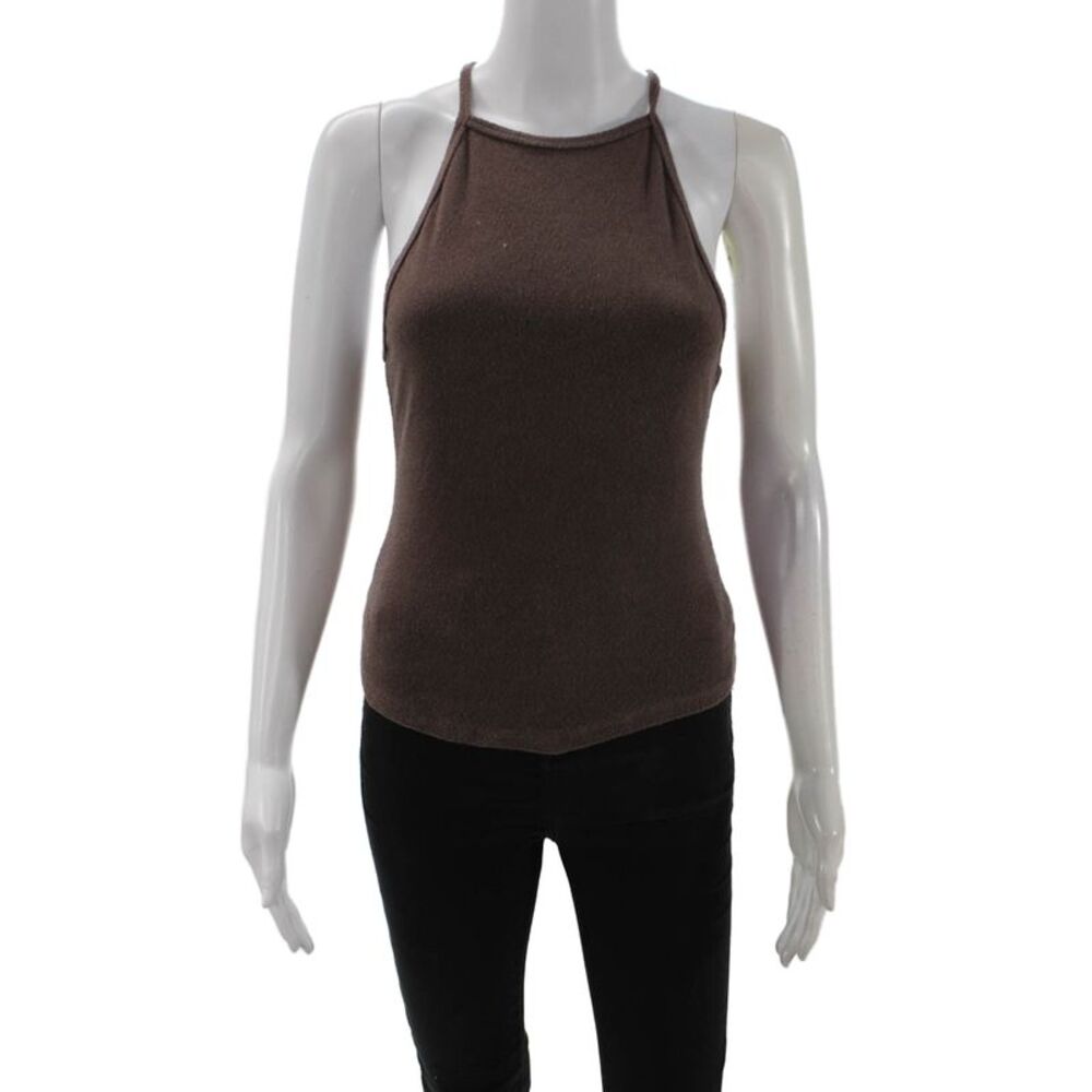 NIA Women Basic Camisole Brown High Neck Sleeveless Petite 90s Size M
